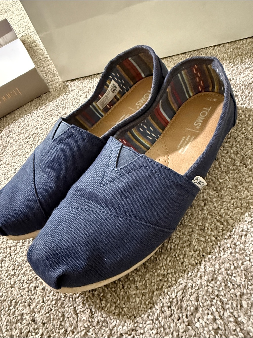 Women’s Toms Navy Canvas Slip-On Loafers with Striped Lining